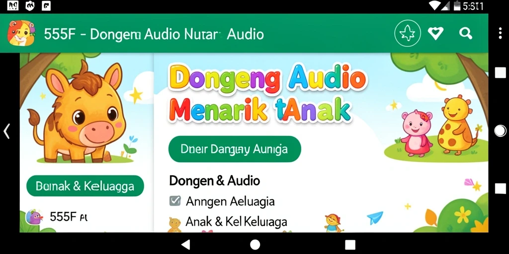 Tampilan antarmuka 555F yang ramah anak dengan berbagai cerita menarik.
