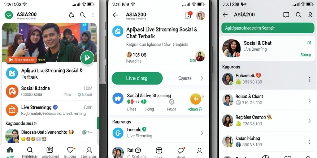 Tampilan antarmuka aplikasi ASIA200 yang menarik dan interaktif dalam Live Streaming.