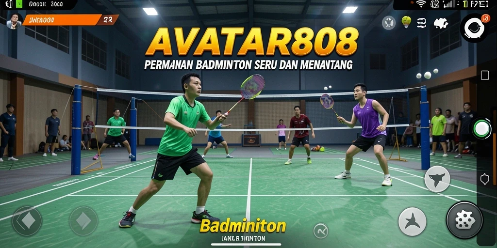 Tampilan antarmuka AVATAR808 saat bermain badminton yang mendebarkan.