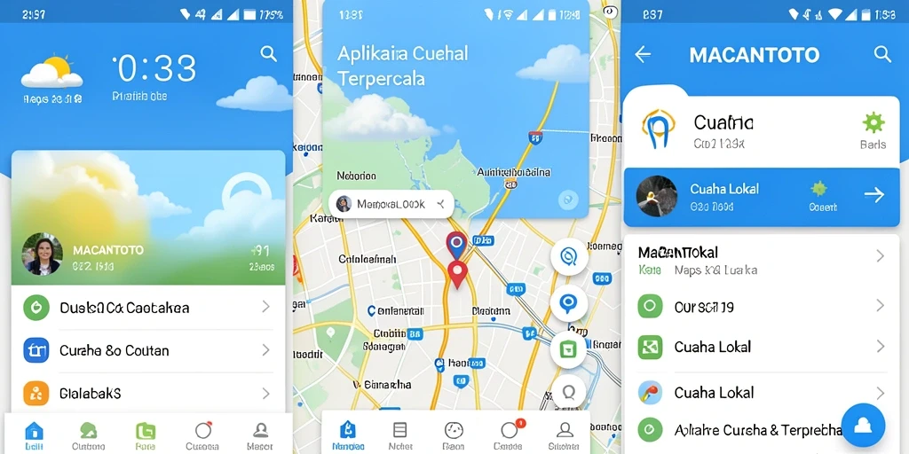 Tampilan antarmuka aplikasi Cuaca Lokal MACANTOTO yang informatif dan user-friendly.
