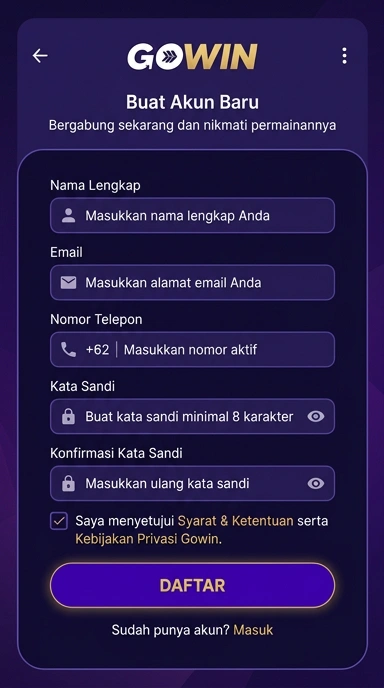 Membuat Akun Baru di Gowin untuk Pengguna Android